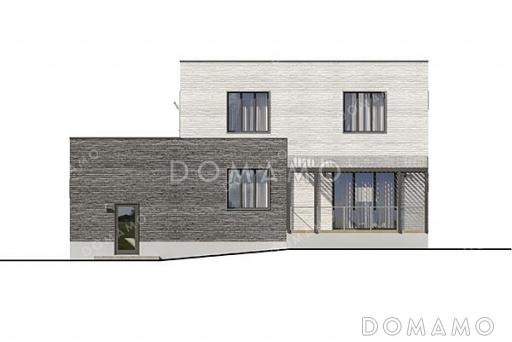 Проект двухэтажного дома с гаражом и террасой / Фасад 1