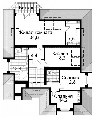 Проект коттеджа с спортзалом и гаражом на две машины / План мансардного этажа