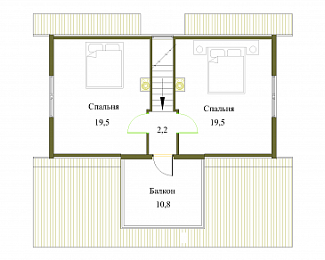 Проект каркасного дачного дома с балконом, террасой, и двумя спальнями / План мансардного этажа