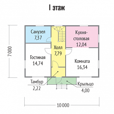 Проект дома 7х10 из бруса / План 1 этажа