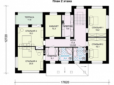 Двухэтажный загородный дом из кирпича / План 2 этажа