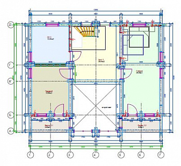 Проект дома из клееного бруса с гаражом на 2 машины / План мансардного этажа