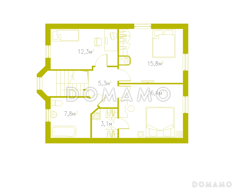 Проект практичного коттеджа в европейском стиле / План мансардного этажа