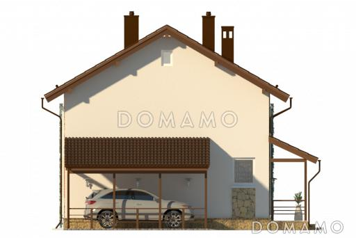 Проект практичного двухэтажного дома с большой гардеробной и навесом для автомобиля  / Фасад 4