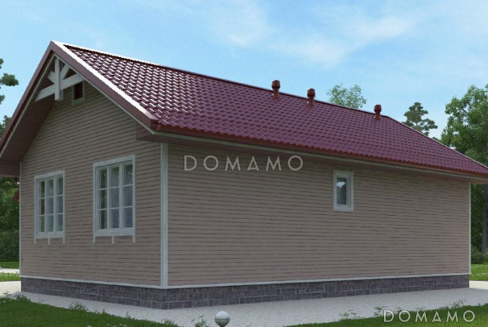 Проект бюджетного дома из клееного бруса с небольшой крытой террасой