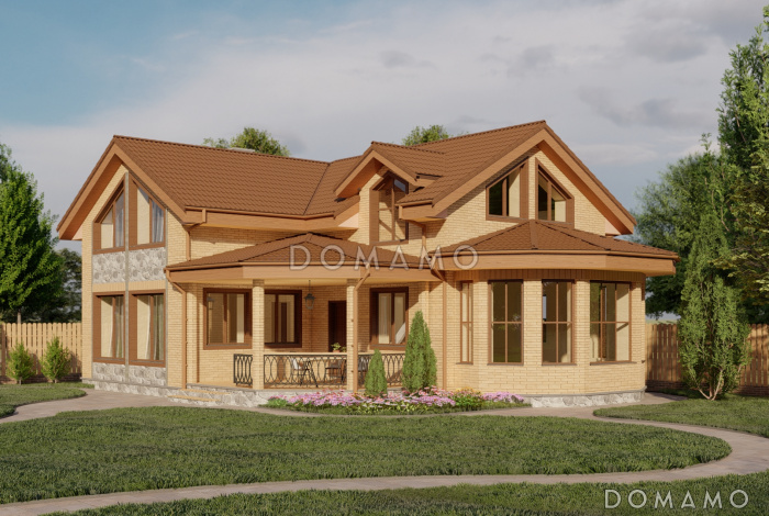 Проект двухэтажной бани с остекленной гостиной, просторной верандой и игровой