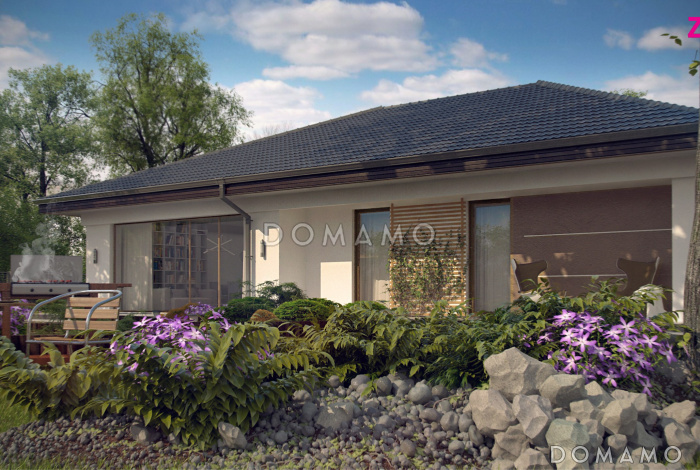 Проект просторного одноэтажного дома из кирпича с четырьмя спальнями и гаражом для одного автомобиля