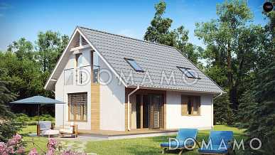 Проект небольшого одноэтажного мансардного дома из газобетона с дополнительной комнатой на первом этаже и эркером