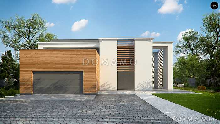 Проект современного двухэтажного дома из газобетона с плоской крышей с четырьмя спальнями, кабинетом, гаражом и большой площадью остекления