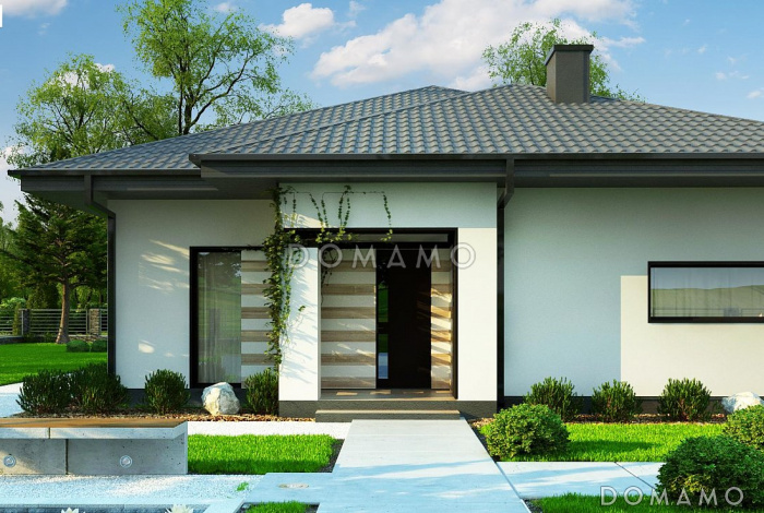 Проект одноэтажного дома из газобетона с тремя спальнями, просторной дневной зоной и большой террасой