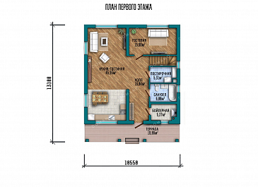 Проект дома с террасой и балконом / План 1 этажа