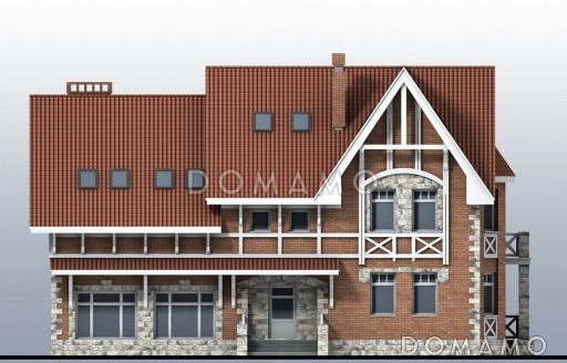 Загородный дом с двумя террасами, залом с бассейном, сауной, спортзалом на мансардном этаже / Фасад 2