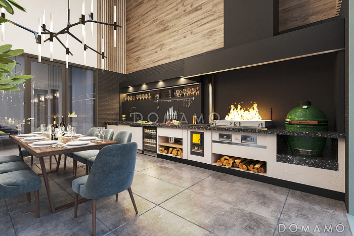 Проект дома с 3 спальнями, спа-зоной, теплой верандой с барбекю и панорамными окнами