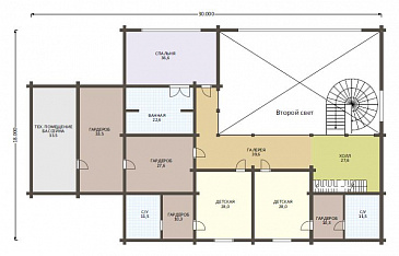 Проект роскошного дома из клееного бруса с бассейном и огромной гостиной / План 2 этажа