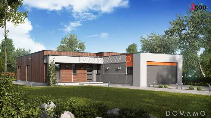 Проект просторного современного одноэтажного дома из газобетона с тремя спальнями, кабинетом и гаражом