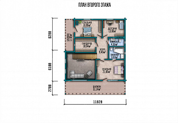 Проект шале с 4 комнатами, террасой, балконами и вторым светом / План мансардного этажа