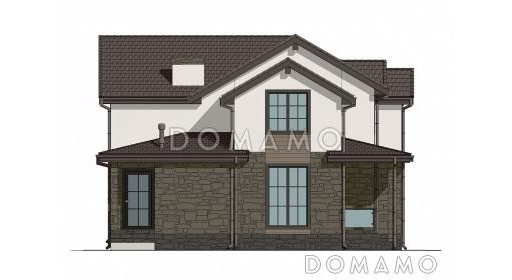 Проект коттеджа с мансардой, двусветной гостиной, сауной и верандой / Фасад 4