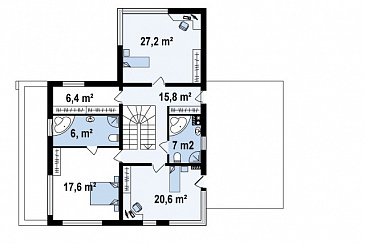 Проект современного двухэтажного дома из кирпича в стиле модерн, с террасой на втором уровне, с двухместным гаражом / План 2 этажа