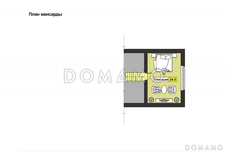 Одноэтажный дом с мансардным этажом со спальней, полукруглой террасой, большим бассейном / План мансардного этажа