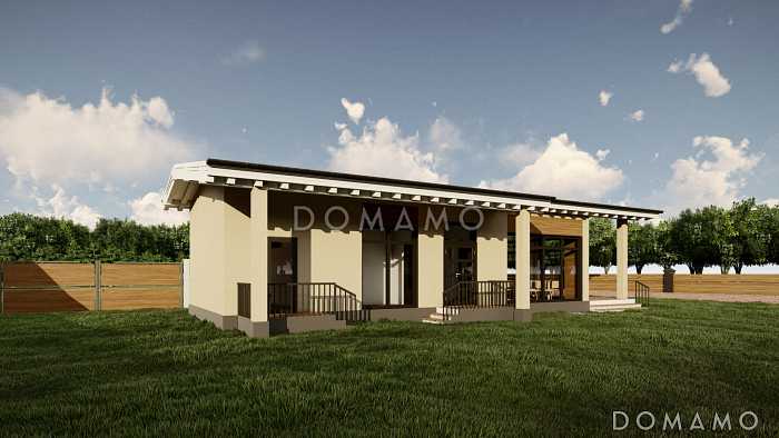 Проект бани с большой комнатой отдыха и крытой террасой