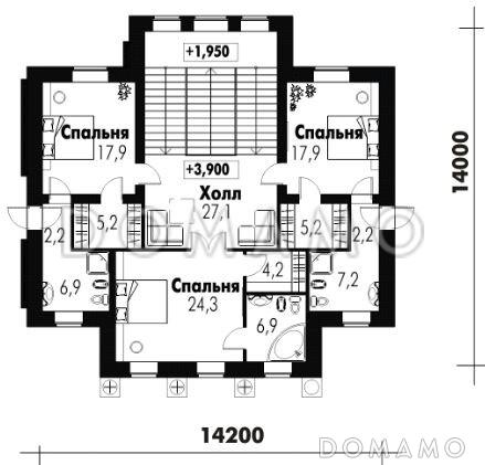 Проект классического дома с винным погребом, бассейном, тренажерным залом, бильярдной, сауной, турецкой и русской парной / План 2 этажа