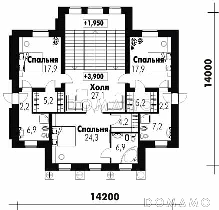 Проект классического дома с винным погребом, бассейном, тренажерным залом, бильярдной, сауной, турецкой и русской парной / План 2 этажа