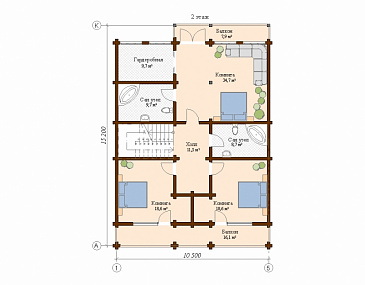Проект дома с большой открытой террасой / План мансардного этажа