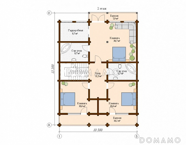 Проект дома с большой открытой террасой / План мансардного этажа