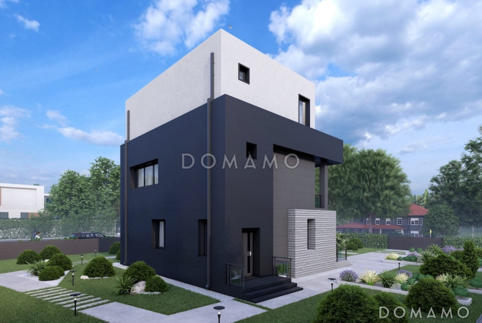 Проект трехэтажного дома в стиле хай-тек, адаптированный для сейсмозоны