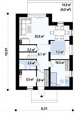 Проект компактного одноэтажного мансардного дома из газобетона с тремя спальнями и кабинетом / План мансардного этажа