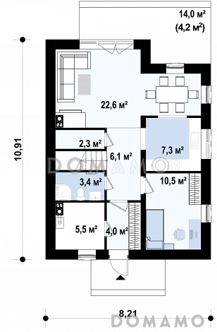 Проект компактного одноэтажного мансардного дома из газобетона с тремя спальнями и кабинетом / План мансардного этажа