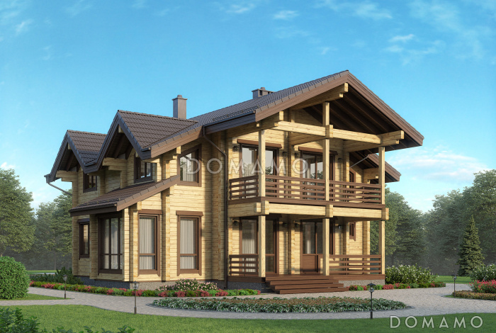 Проект двухэтажного дома с кухней-столовой, сауной и большими спальнями