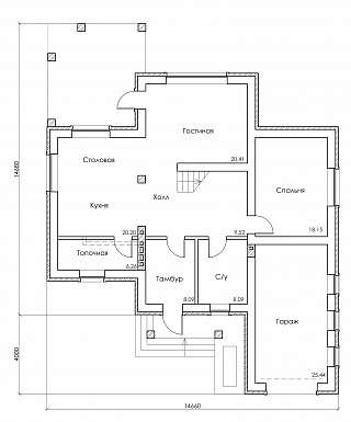 Проект красивого двухэтажного дома из СИП панелей c большим гаражом и террасой / План 1 этажа