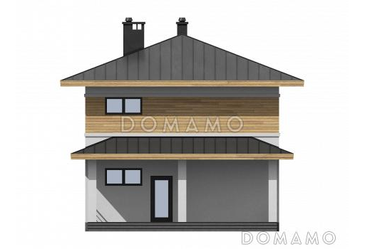 Проект загородного дома с комнатой на первом этаже, санузлом под лестницей, террасой / Фасад 1