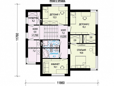 Проект просторного двухэтажного дома из пенобетона и кирпича с пятью комнатами / План 2 этажа