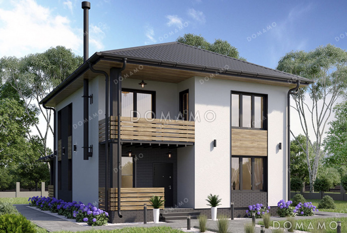 Проект двухэтажного коттеджа с 3 спальнями, просторной кухней-гостиной и крытой террасой