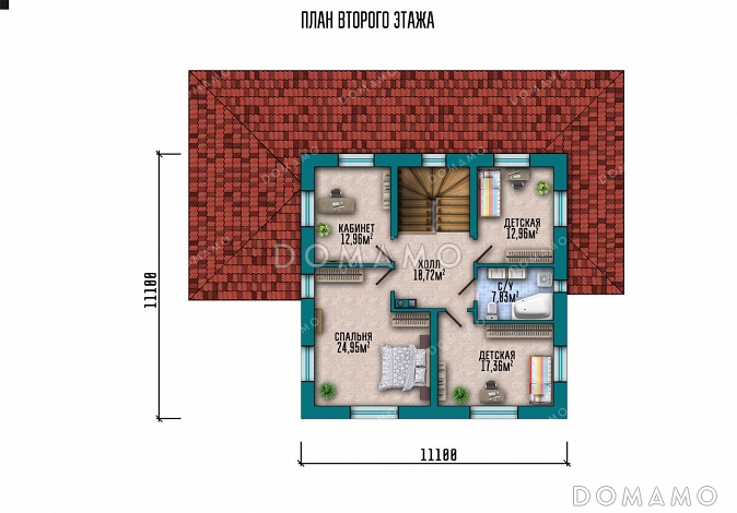 Проект дома из газобетона с террасой и тремя спальнями / План 2 этажа