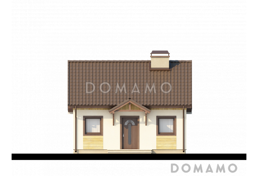 Проект маленького одноэтажного дома из кирпича с просторной крытой террасой / Фасад 1