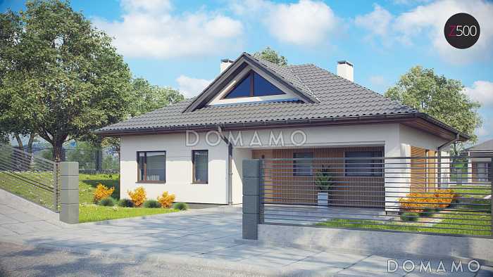 Проект одноэтажного дома из газобетона с тремя спальнями и треугольным окном на чердаке с изменениями в планировке