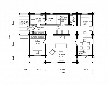 Проект изумительного белого цвета дома из клееного бруса / План 1 этажа