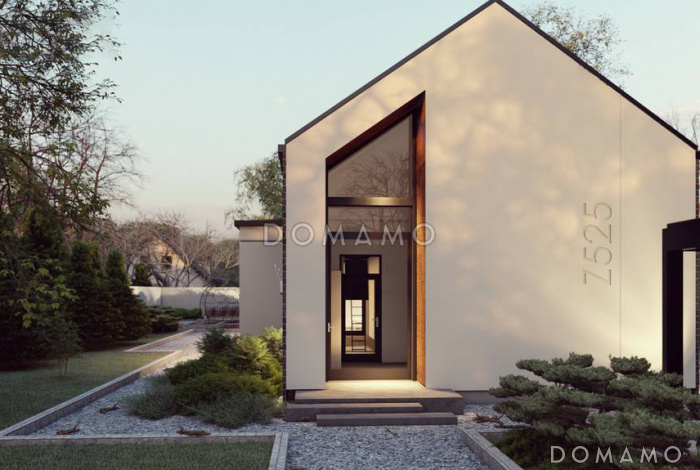 Проект эргономичного загородного дома с террасами, двумя санузлами, объединенной кухней и гостиной