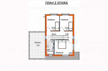 Проект дома с просторной открытой террасой, гаражом, спальнями и большим балконом-террасой на втором этаже / План 2 этажа