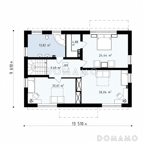 Проект удобного двухэтажного коттеджа из кирпича с кабинетом и просторной гостиной / План 2 этажа
