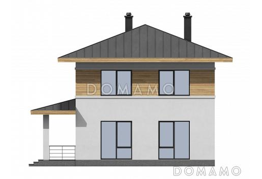 Проект загородного дома с комнатой на первом этаже, санузлом под лестницей, террасой / Фасад 4