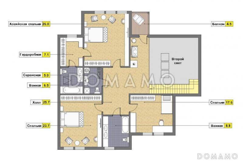 Проект кирпичного дома с отделкой из двух материалов / План мансардного этажа