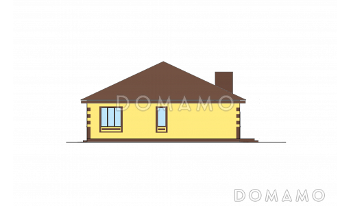 Проект одноэтажного дома с эркером в кухне, гардеробной комнатой, террасой  / Фасад 2