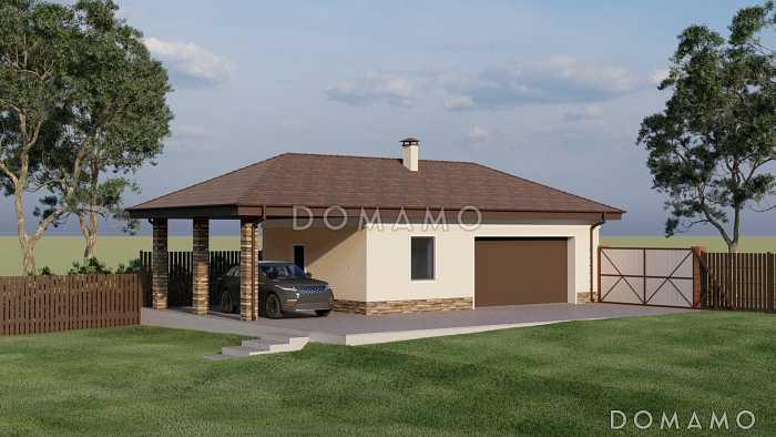 Проект газобетонного гаража с навесом на три машиноместа