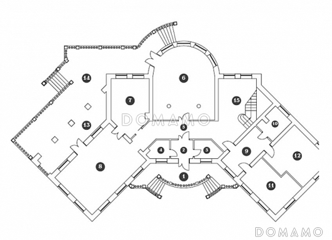 Проект дома в стиле барокко с зеленой крышей / План 1 этажа