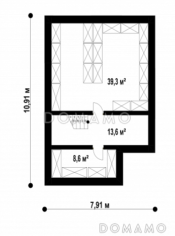 Проект двухэтажного дома с подвалом, кладовой, гостиной с камином, тремя спальнями / План цокольного этажа