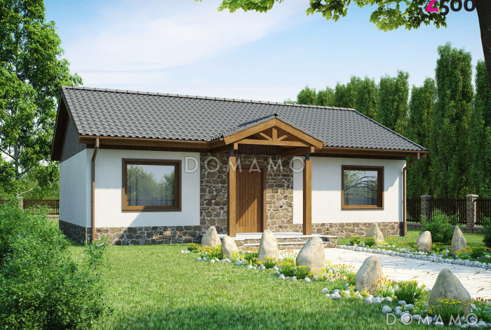 Проект компактного одноэтажного дома из газобетона с двумя спальнями и просторной гостиной